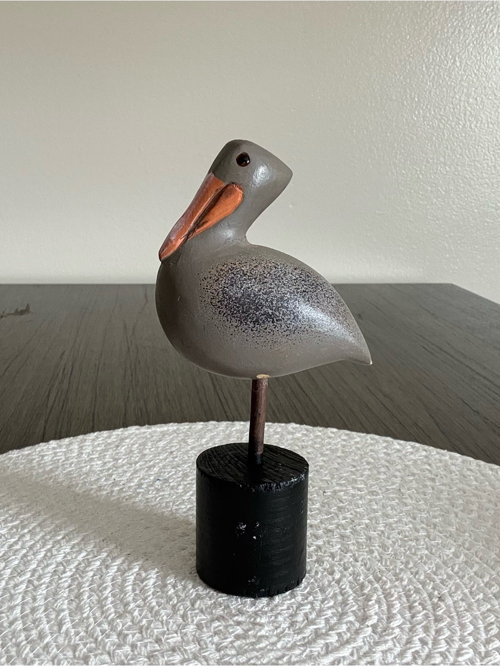 Gray and Orange Hand-Painted Wooden Bird Figurine - Coastal Accent